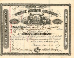 Quincy Mining Co. of Michigan - Stock Certificate